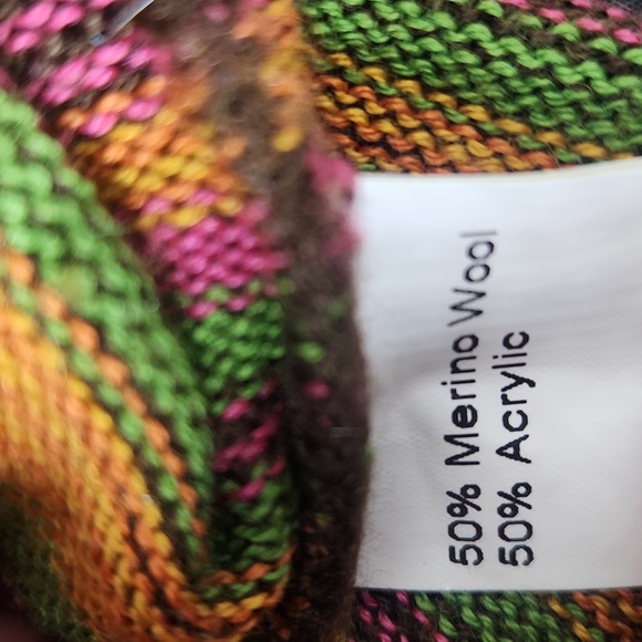 Merino wool cowl neck rainbow Italian knit vintage boho hippie sweater medium - Picture 8 of 11